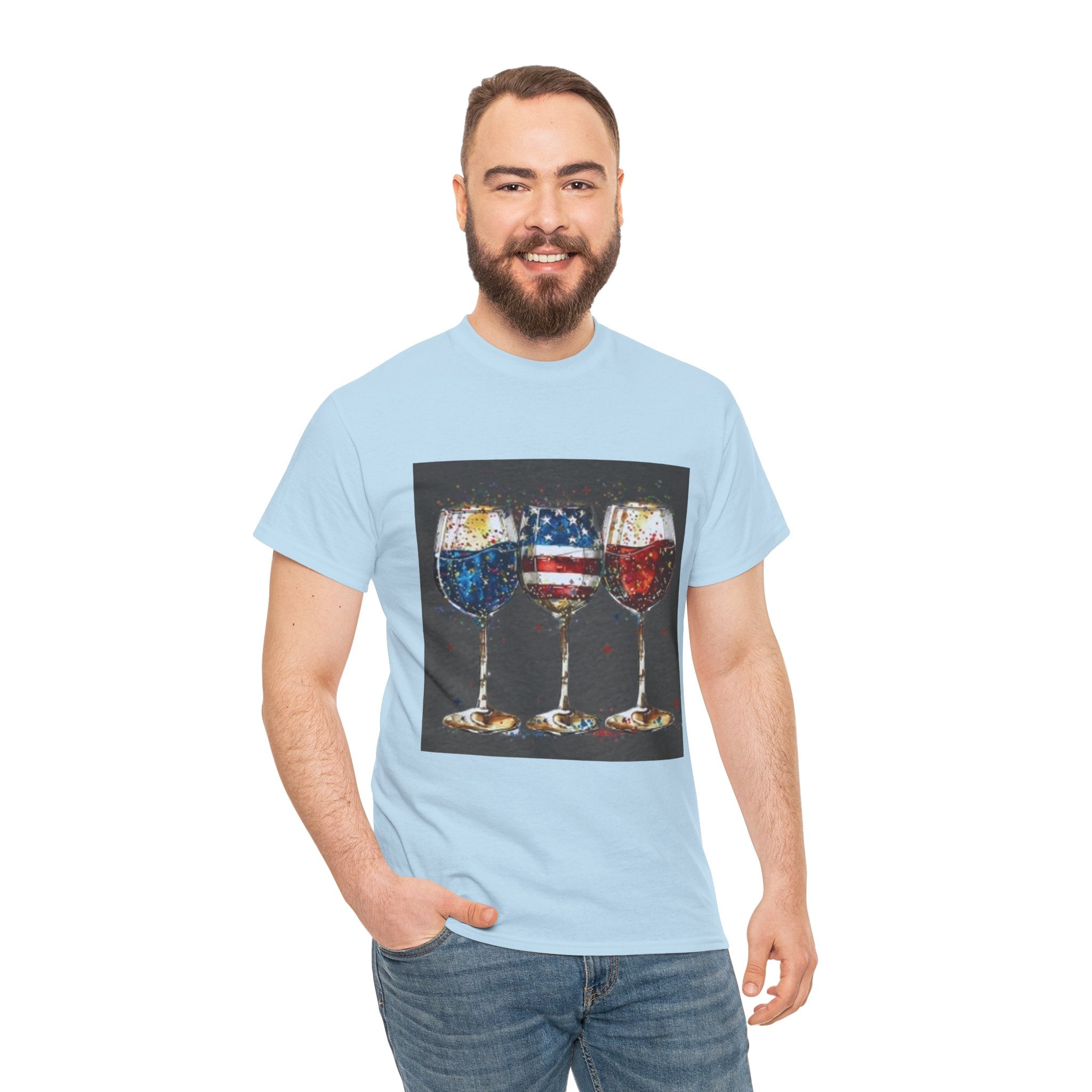 Wine Glasses with American Flag Design Tee