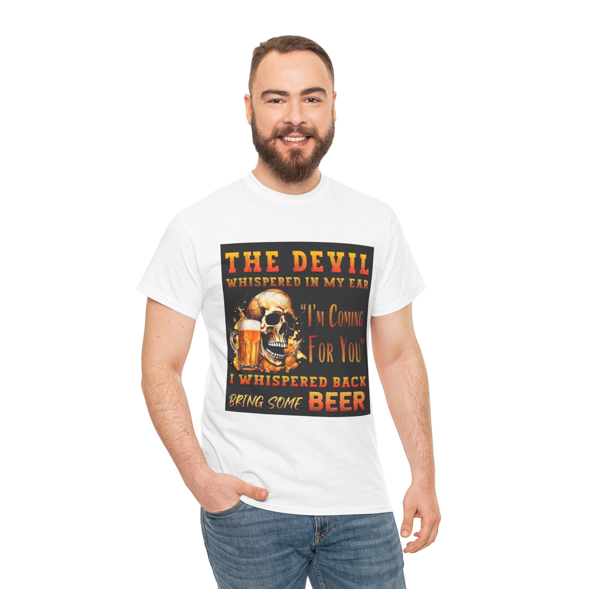 Devil Whispered T-Shirt — “I’m Coming For You” Skull Beer Graphic Tee