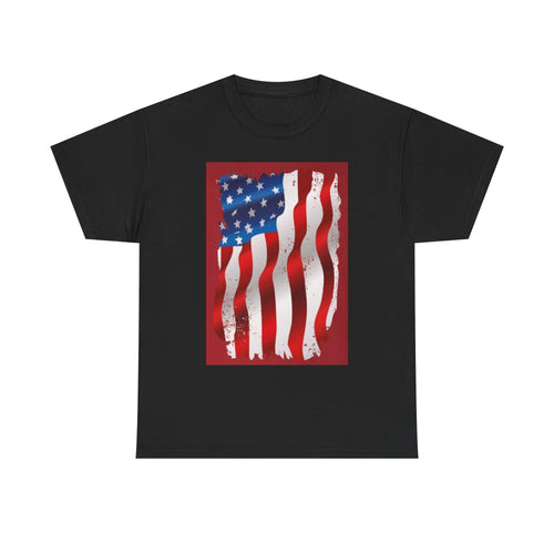 American Flag Graphic Tee — Distressed Wavy Stars & Stripes