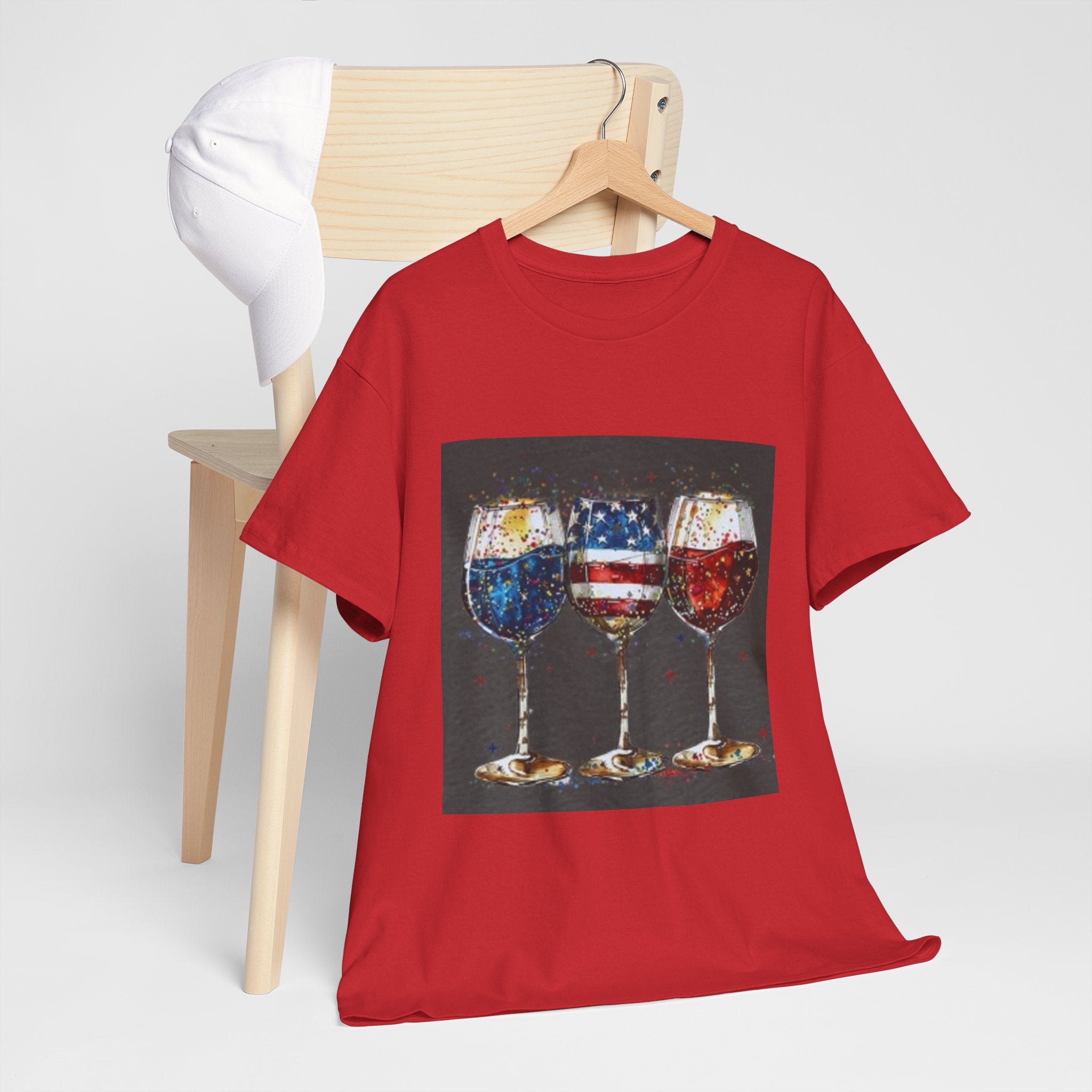 Wine Glasses with American Flag Design Tee