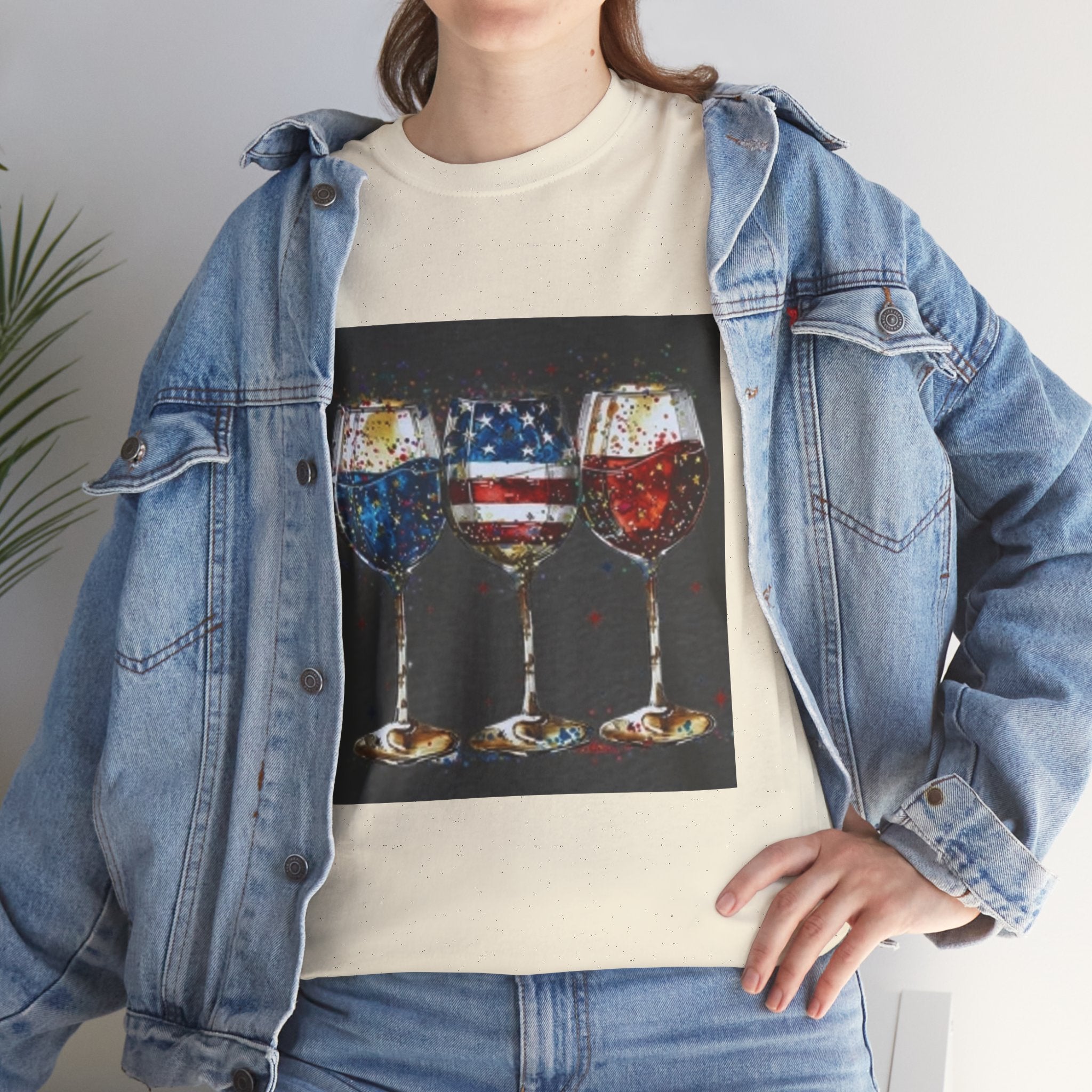 Wine Glasses with American Flag Design Tee