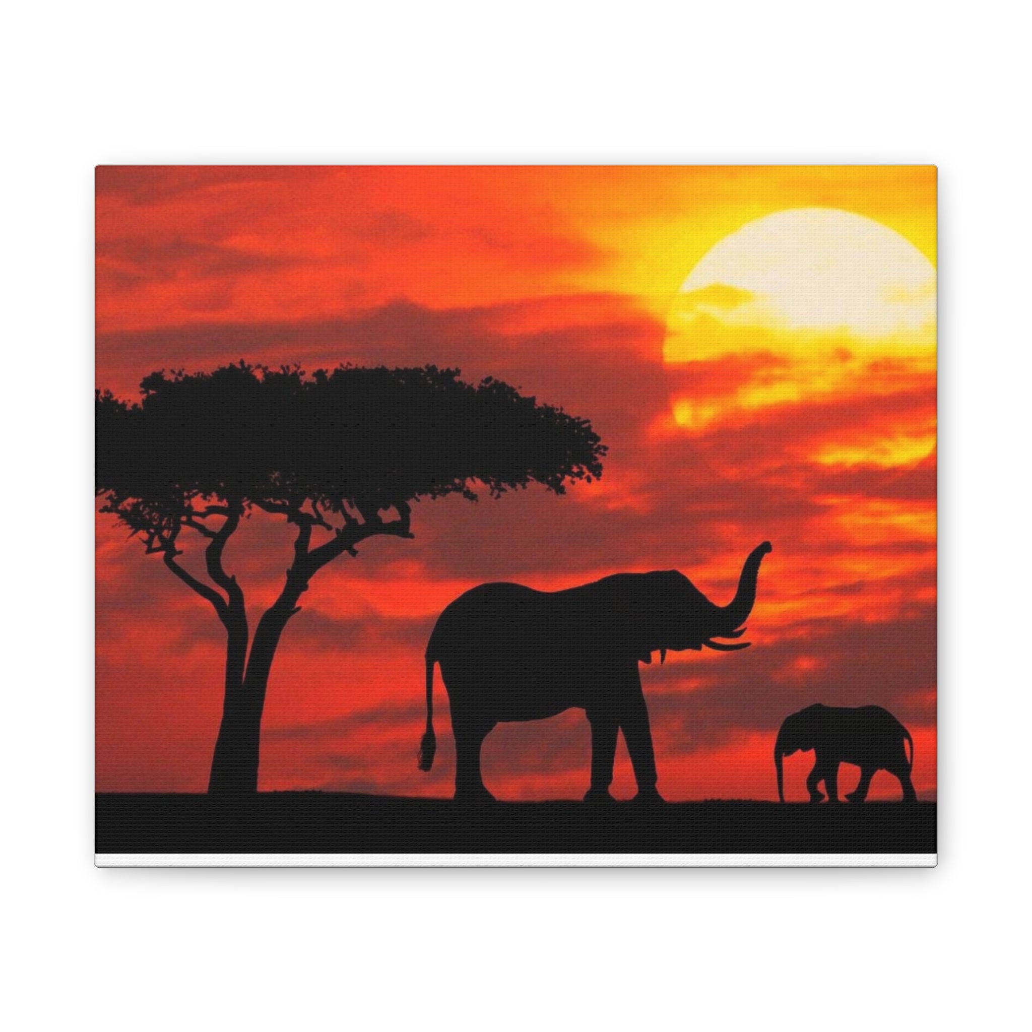 Elephant Sunset Canvas Print — African Safari Wall Art