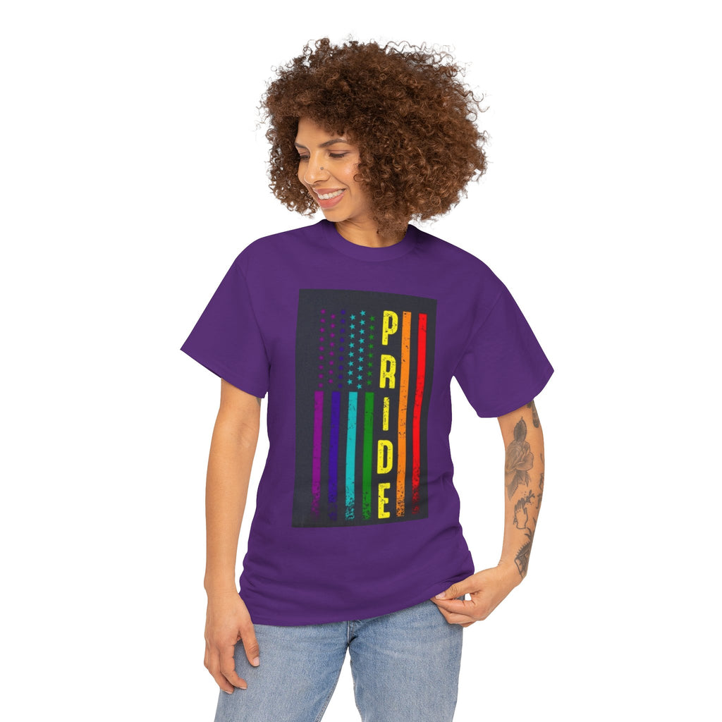 Pride Rainbow Flag Tee — Vertical "PRIDE" Graphic T-Shirt