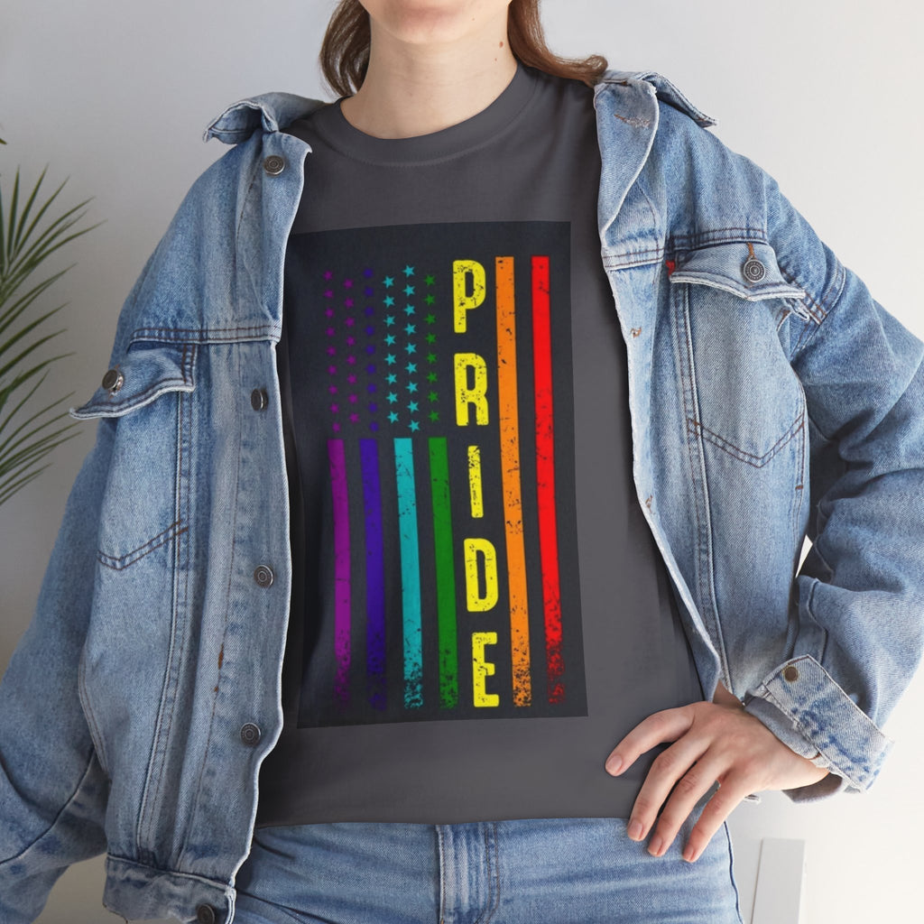 Pride Rainbow Flag Tee — Vertical "PRIDE" Graphic T-Shirt