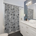 Paw Print & Fishbone Shower Curtain – Gray Cat & Dog