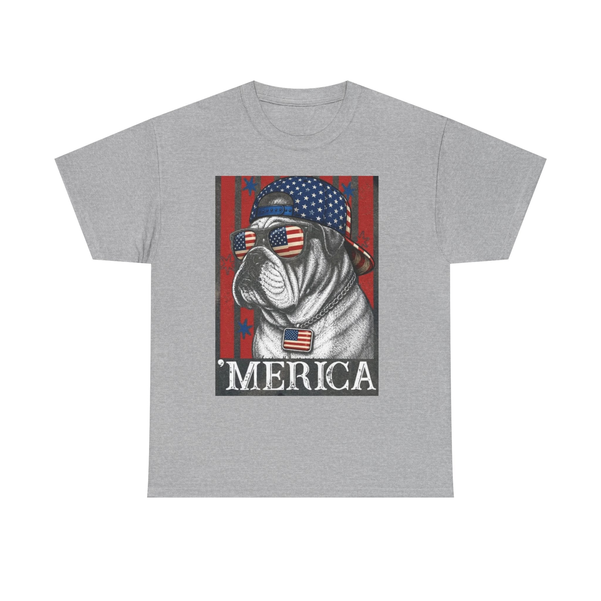 'Merica Bulldog T-Shirt — Patriotic American Flag Tee for Fourth of July
