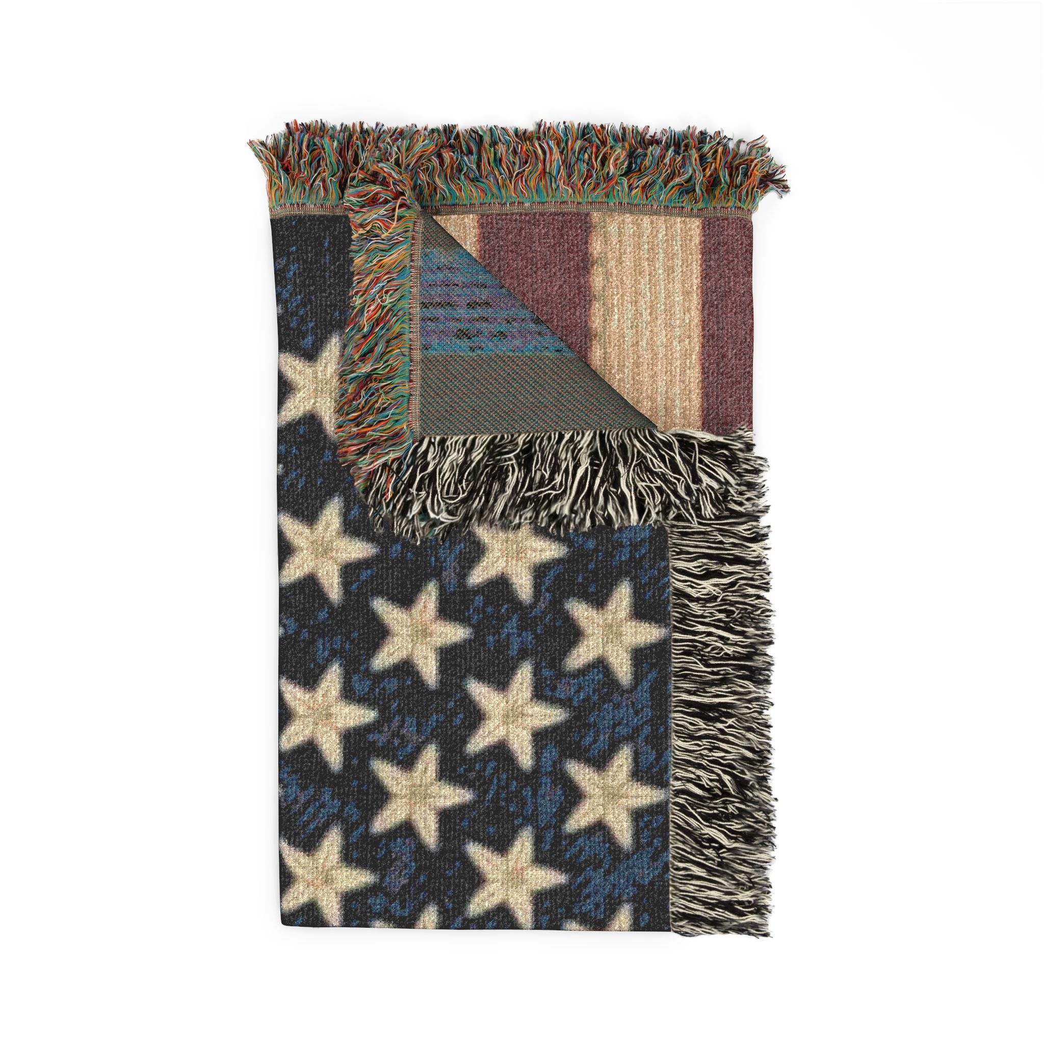 American Flag Woven Blanket — Rustic Patriotic Throw for Home, 4th of July & Veteran Gifts