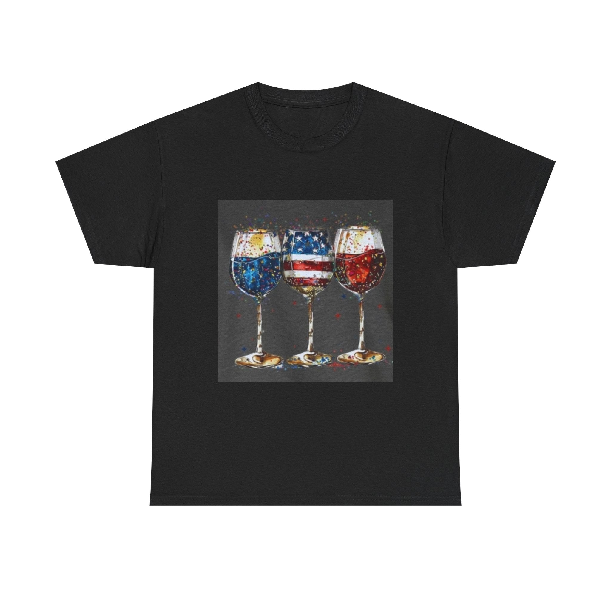 Wine Glasses with American Flag Design Tee