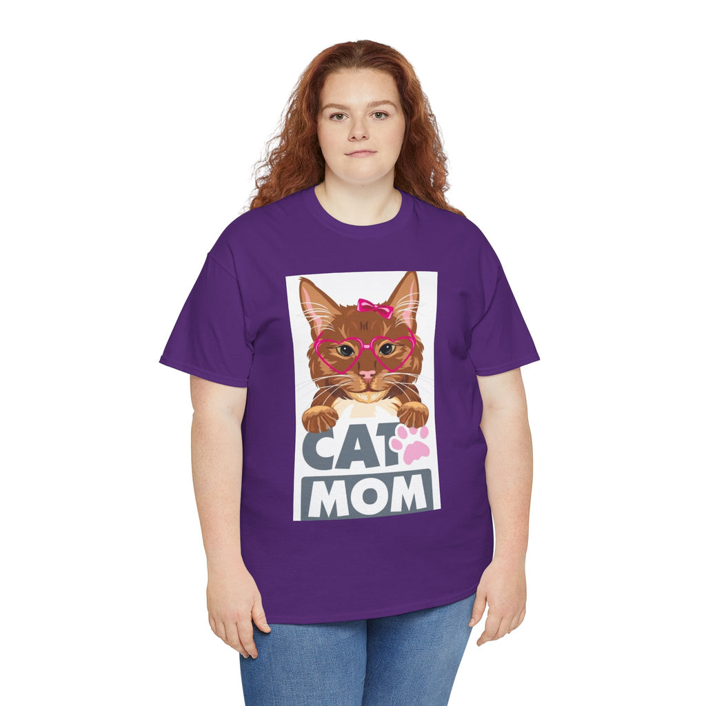 Cat Mom T-Shirt — Cute Cat Face Graphic Tee with "CAT MOM" Paw Print