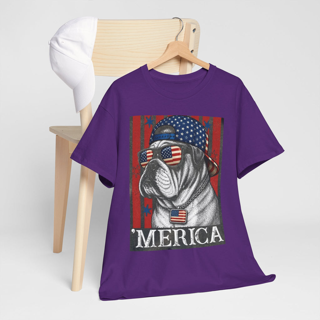 'Merica Bulldog T-Shirt — Patriotic American Flag Tee for Fourth of July
