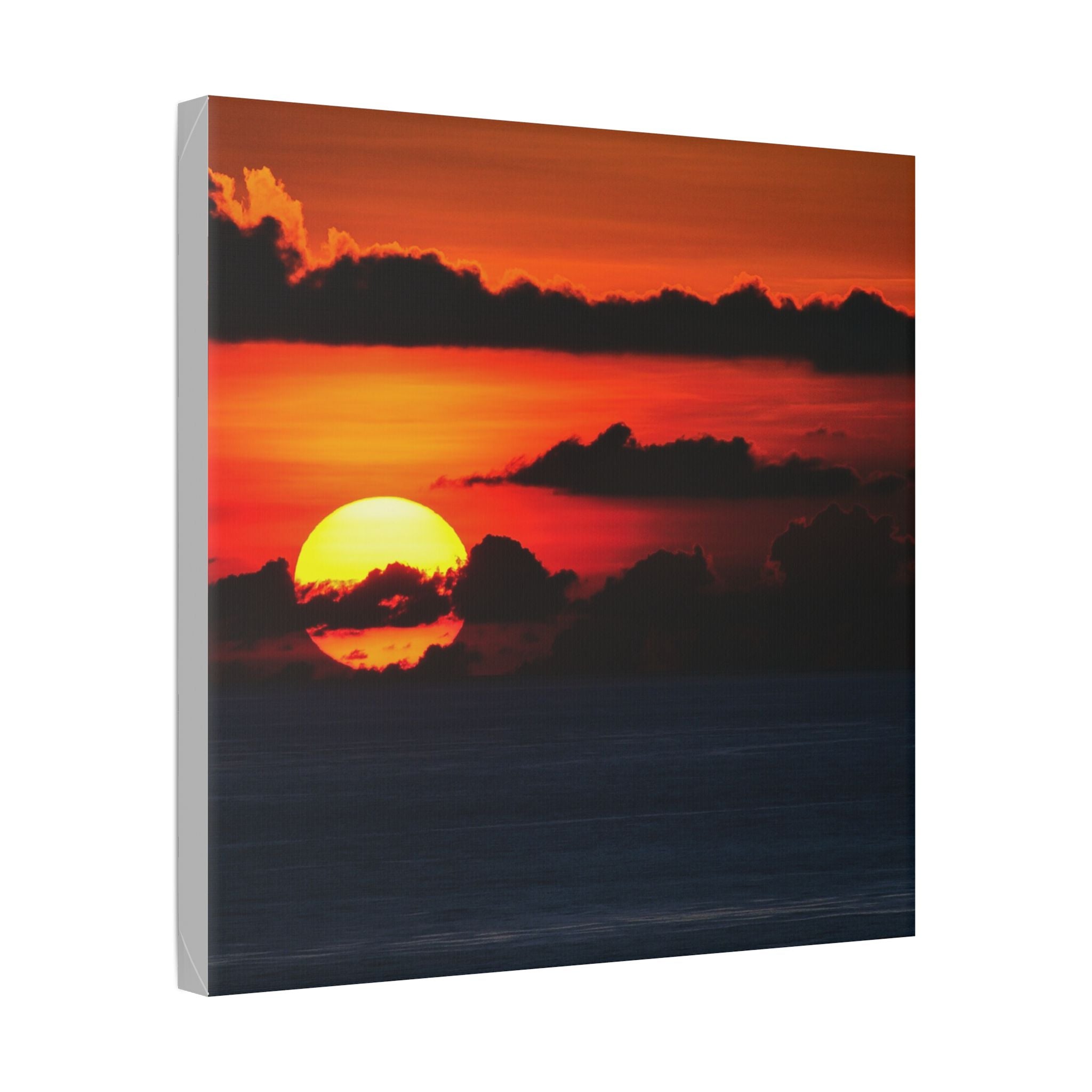 Sunset Ocean Canvas Print — Dramatic Red Sunset Wall Art