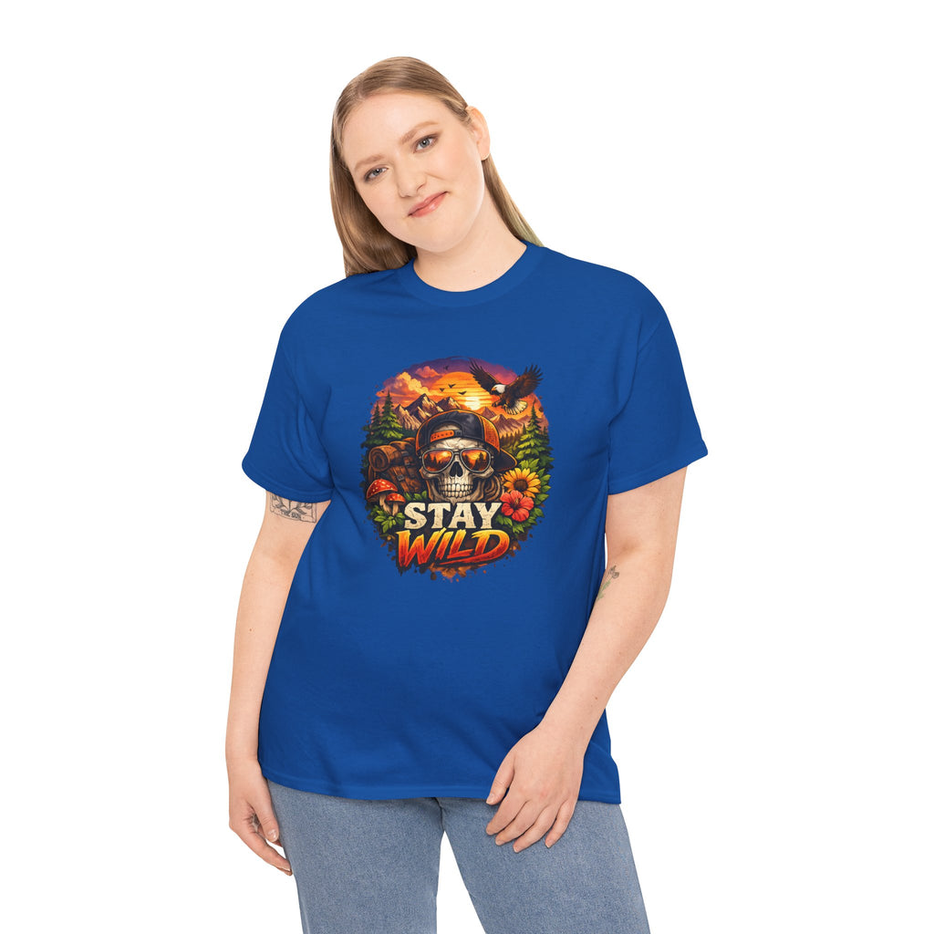 Stay Wild Skull Tee — Vintage Sunset Skull & Sunflower Graphic T-Shirt