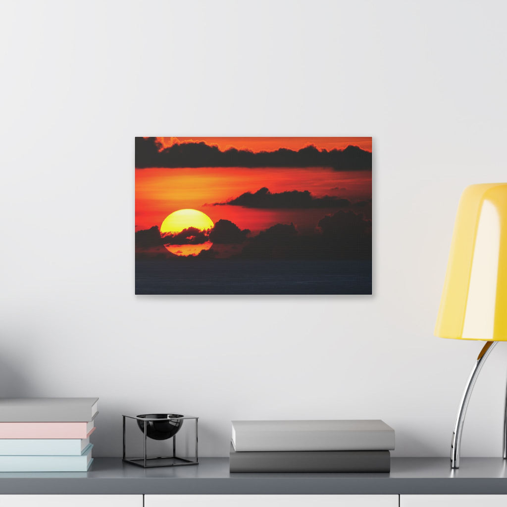 Sunset Ocean Canvas Print — Dramatic Red Sunset Wall Art