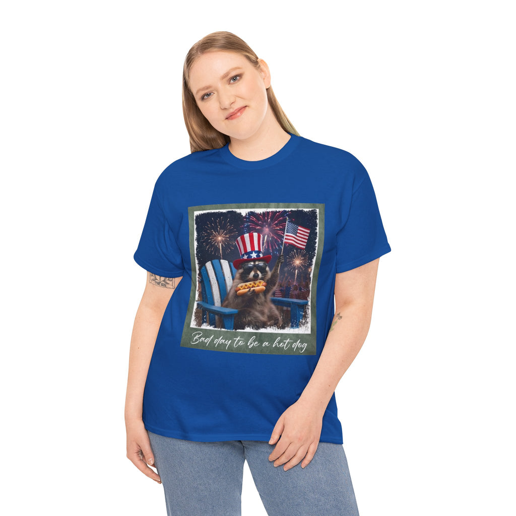 Patriotic Uncle Sam Bear T-Shirt — 'God Spares Us to Be a Hot Dog' 4th of July Tee