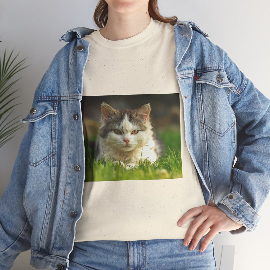 Cat Photo Tee — Relaxed Cat Lying in Grass T-Shirt