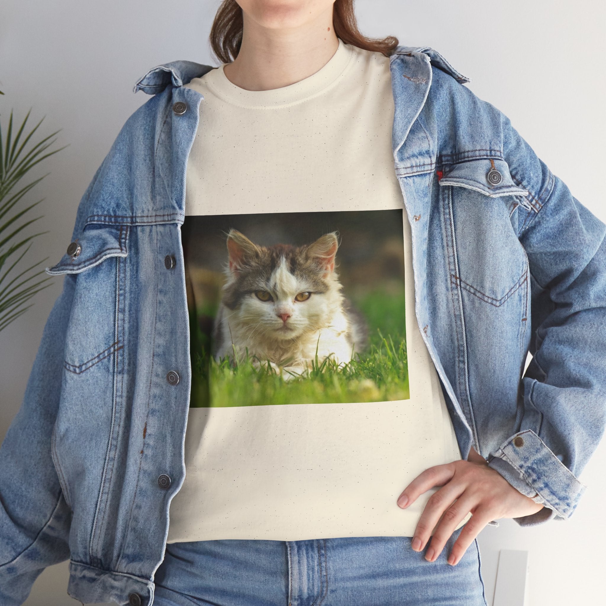 Cat Photo Tee — Relaxed Cat Lying in Grass T-Shirt