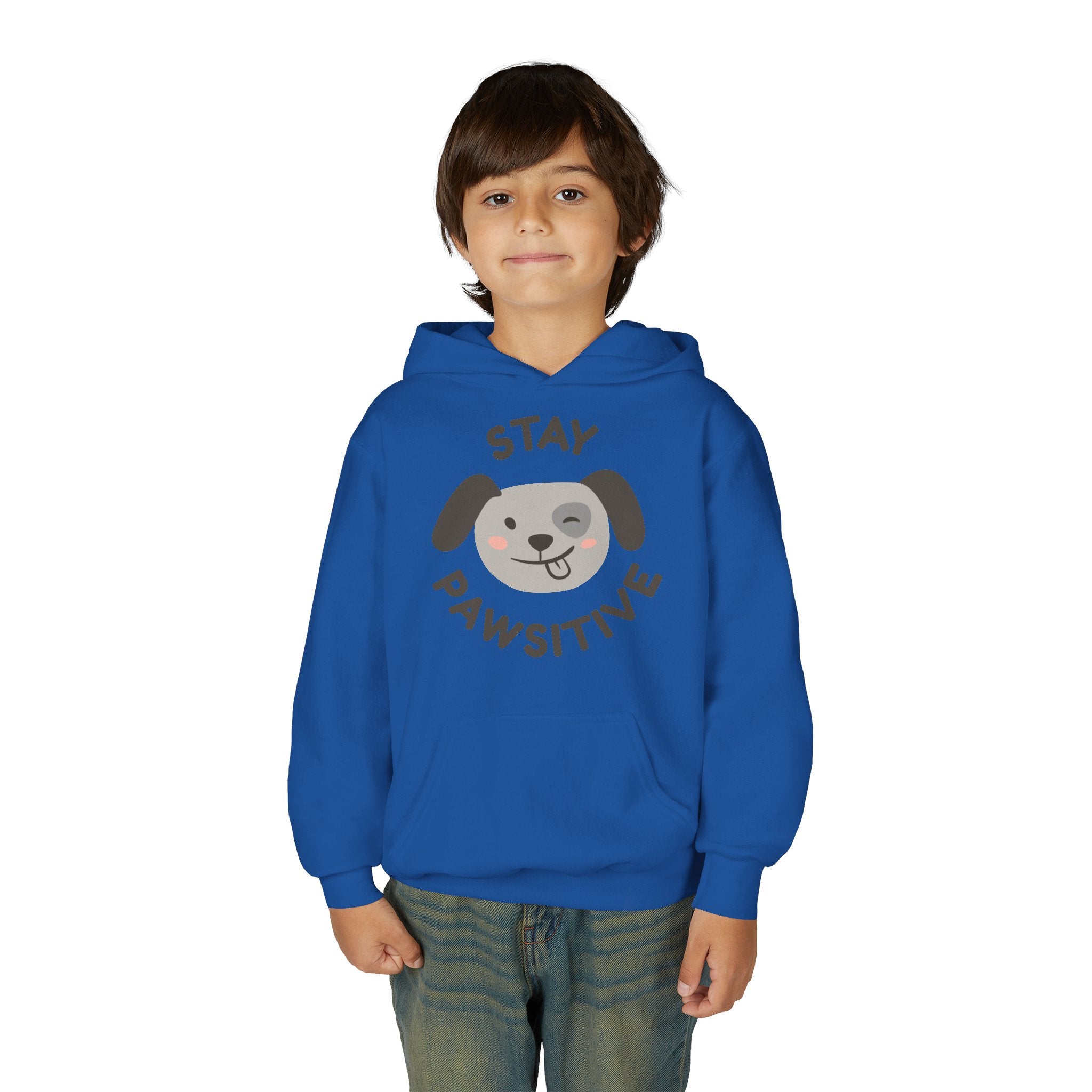 Stay Pawsitive Youth Hoodie – Cute Dog Graphic Kids Sweatshirt