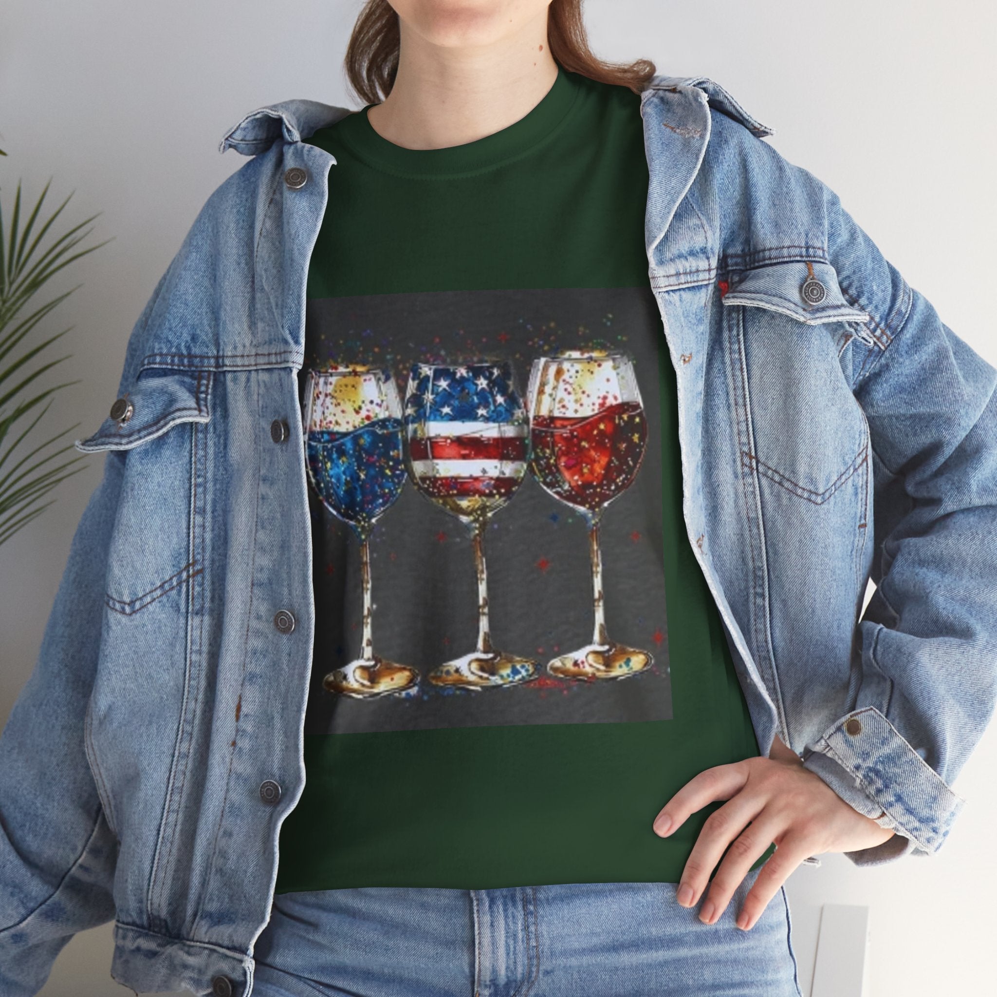 Wine Glasses with American Flag Design Tee