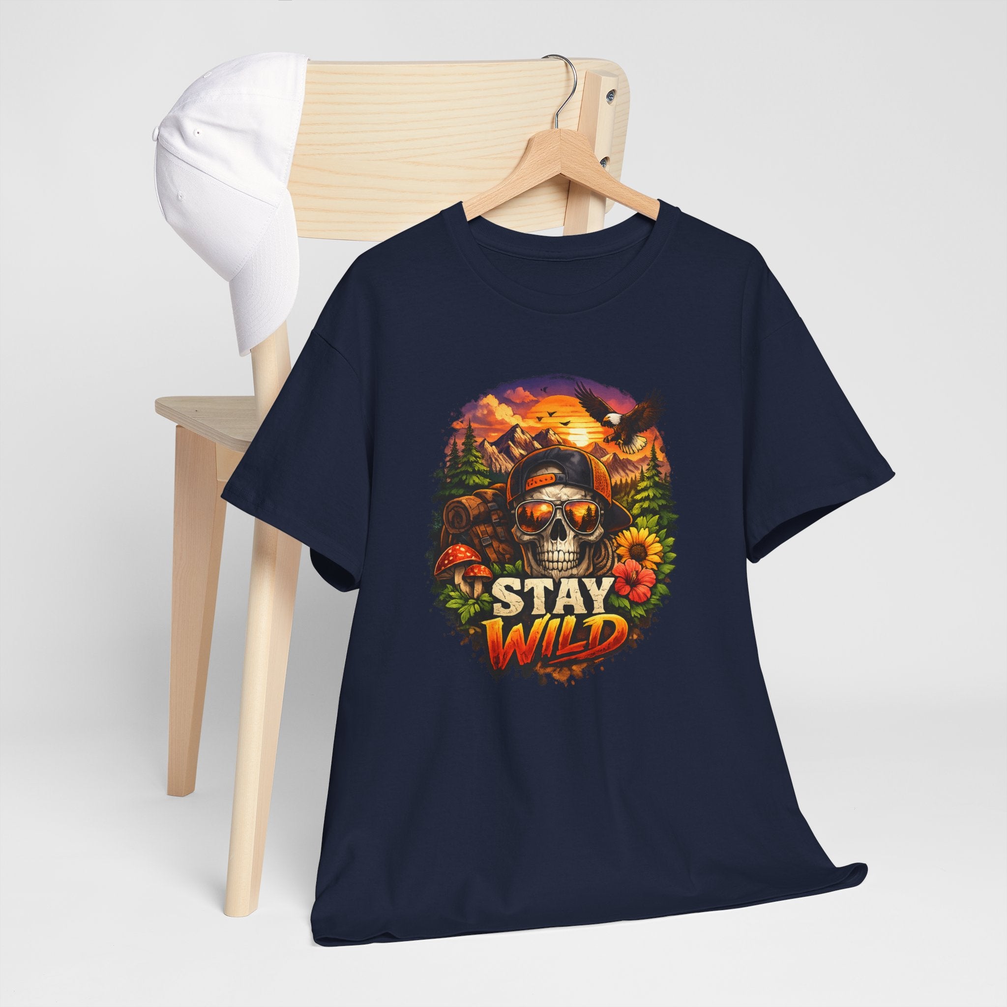 Stay Wild Skull Tee — Vintage Sunset Skull & Sunflower Graphic T-Shirt