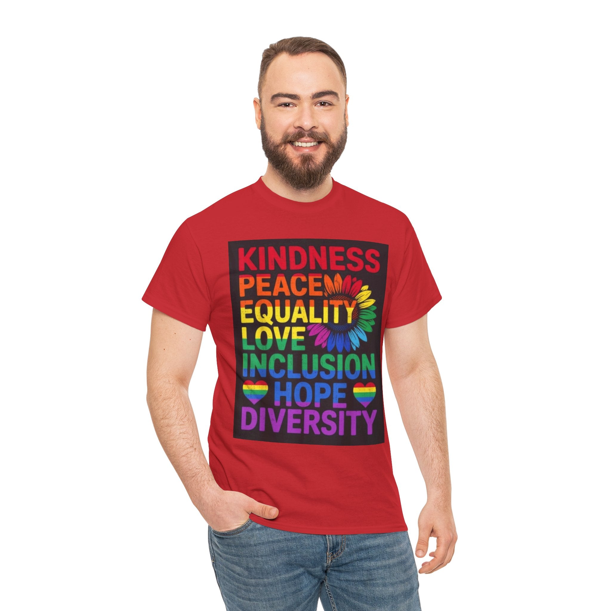 Kindness Peace Equality Rainbow T-Shirt — Pride Inclusion & Diversity Tee