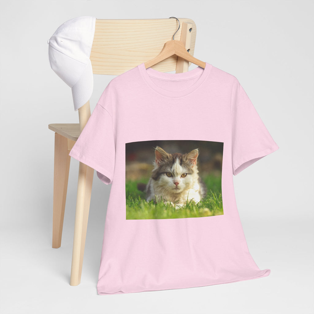 Cat Photo Tee — Relaxed Cat Lying in Grass T-Shirt