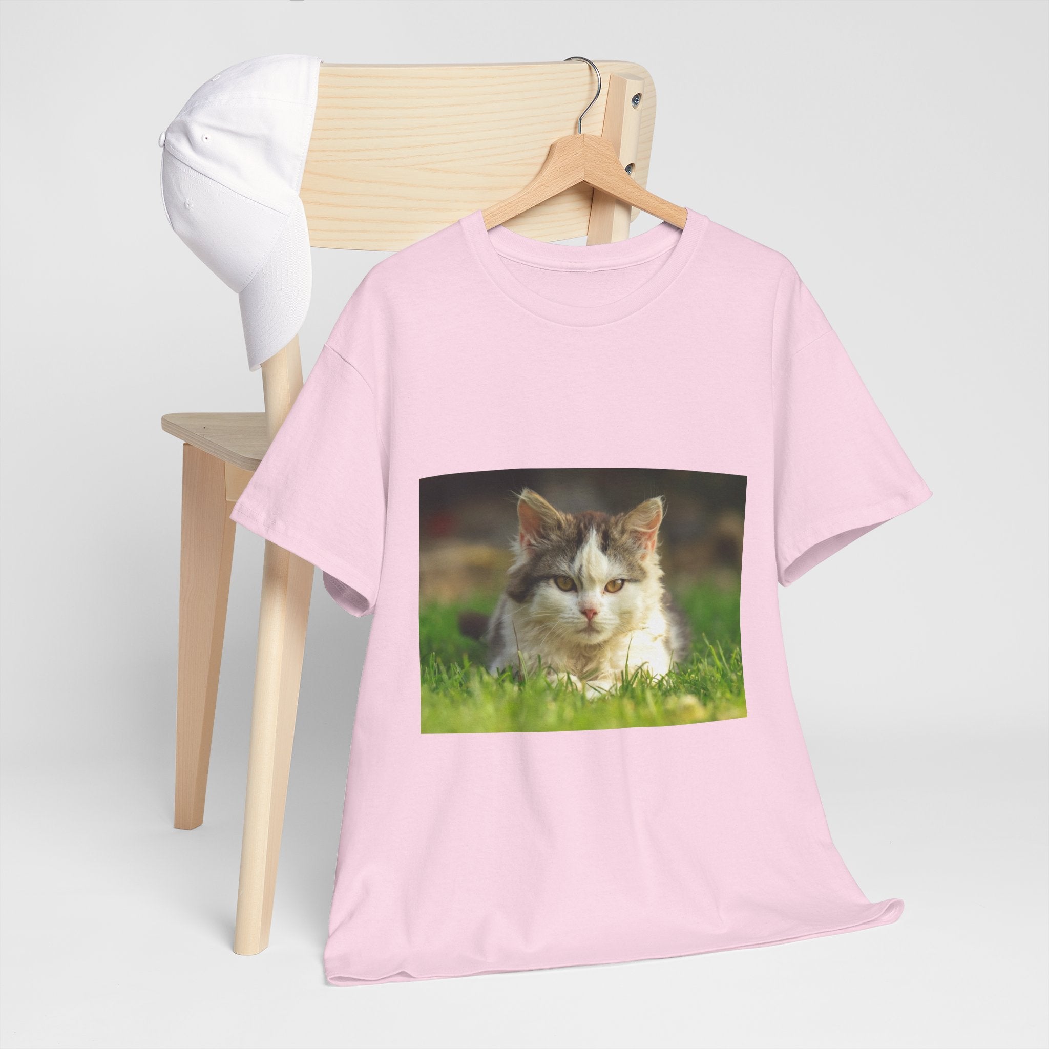 Cat Photo Tee — Relaxed Cat Lying in Grass T-Shirt