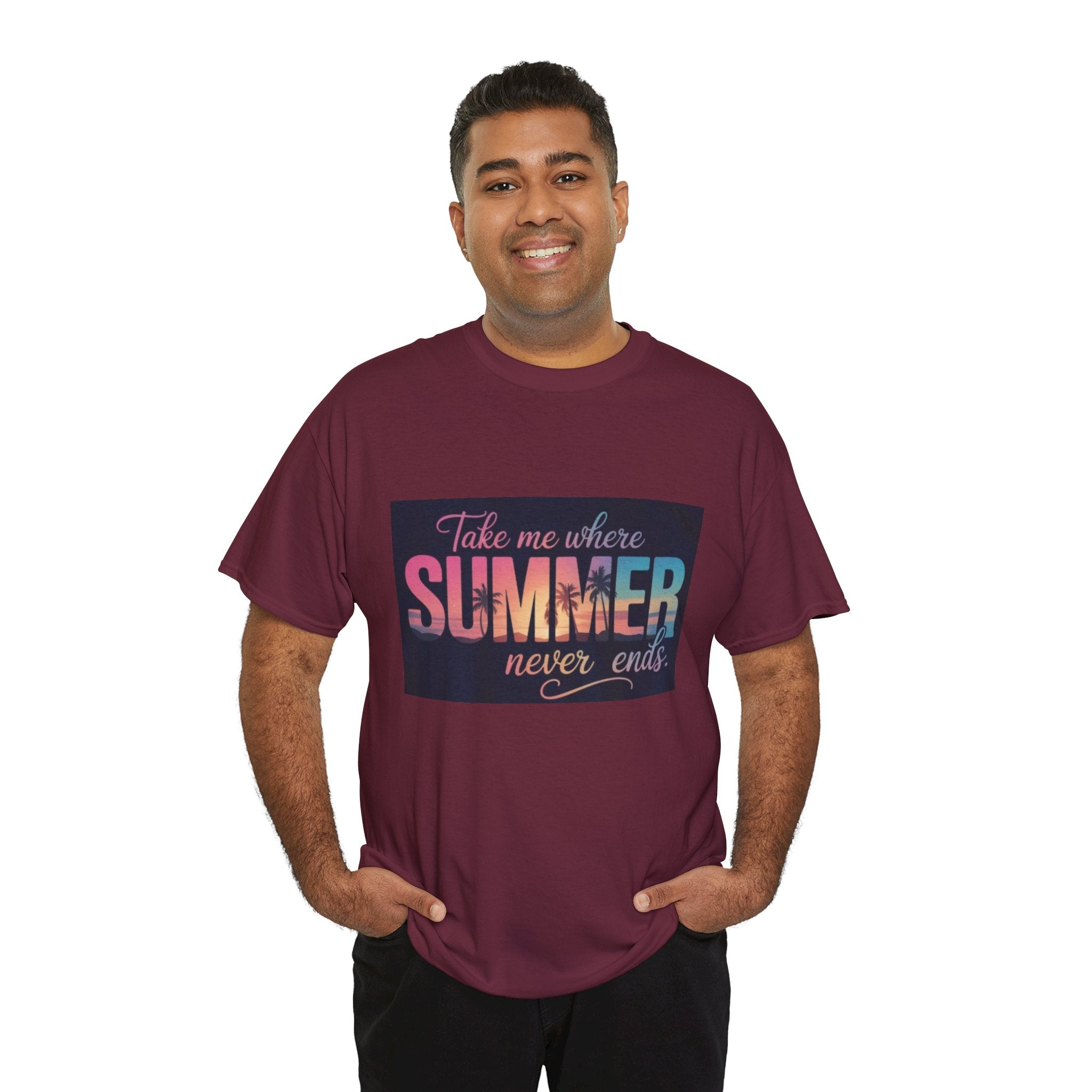 T-Shirt — "Take Me Where Summer Never Ends" Retro Beach Vibes