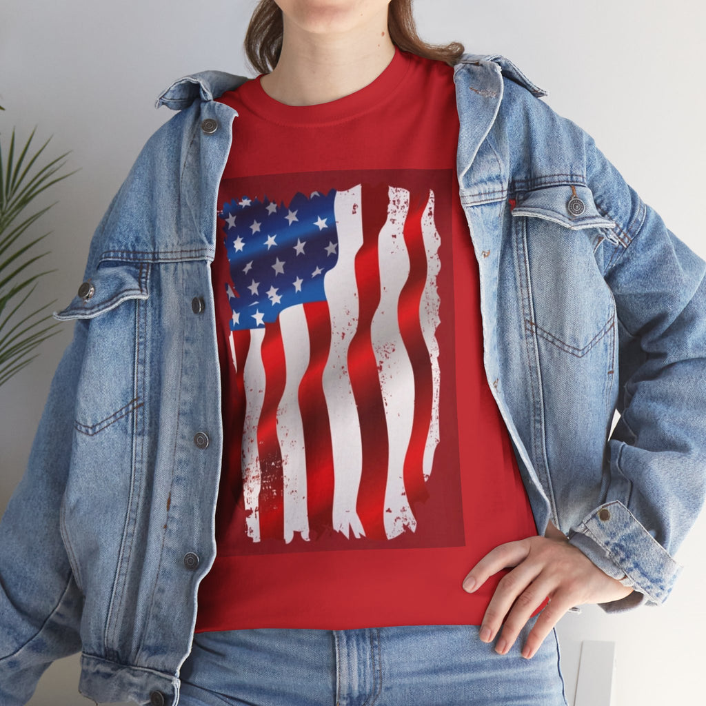 American Flag Graphic Tee — Distressed Wavy Stars & Stripes