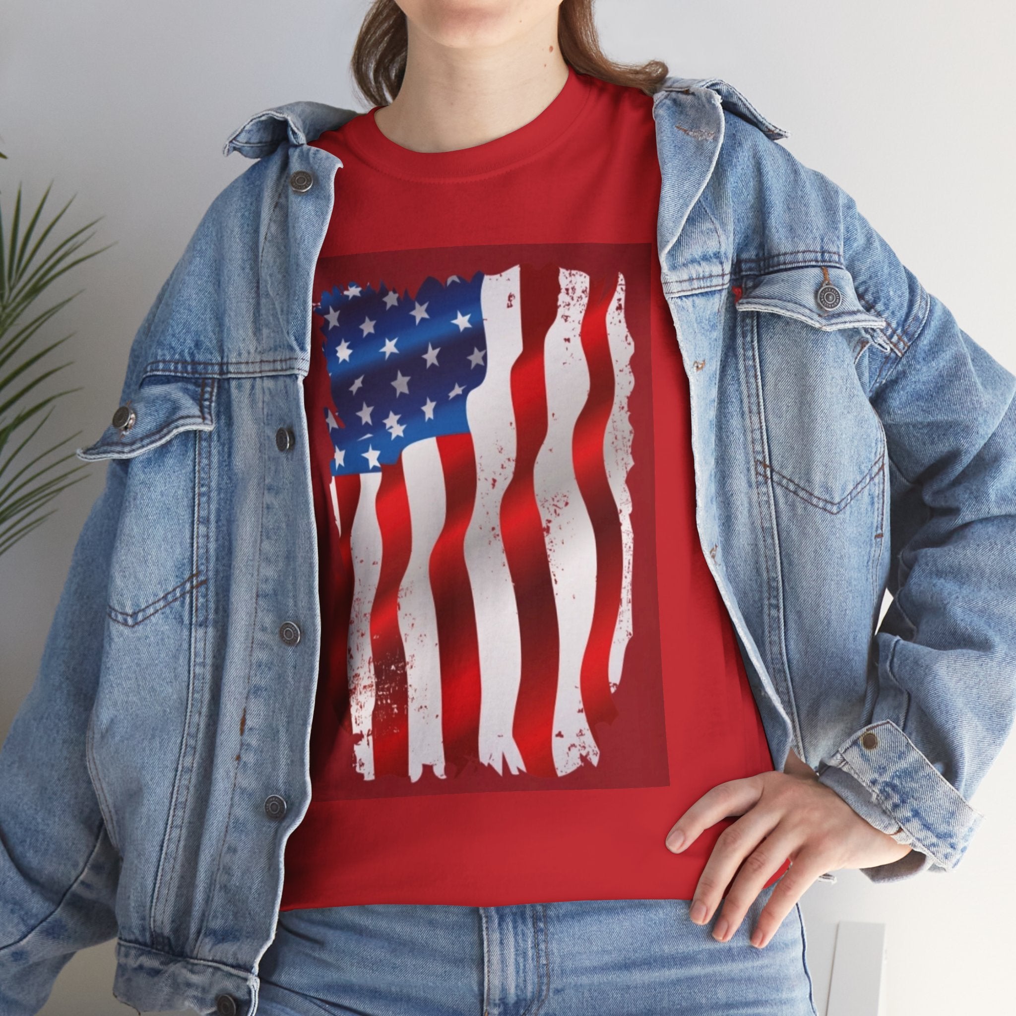 American Flag Graphic Tee — Distressed Wavy Stars & Stripes