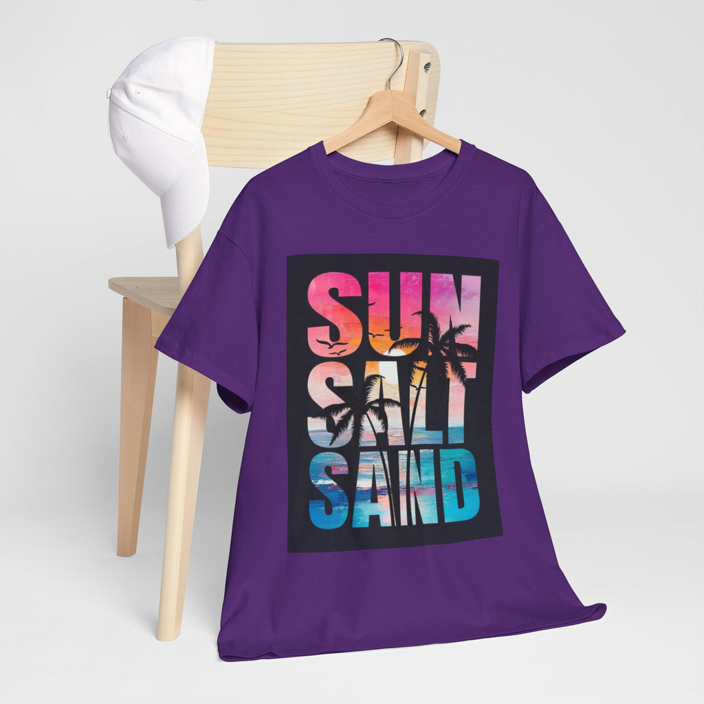 Sun Salt Sand Beach T-Shirt — Tropical Palm Sunset Graphic Tee