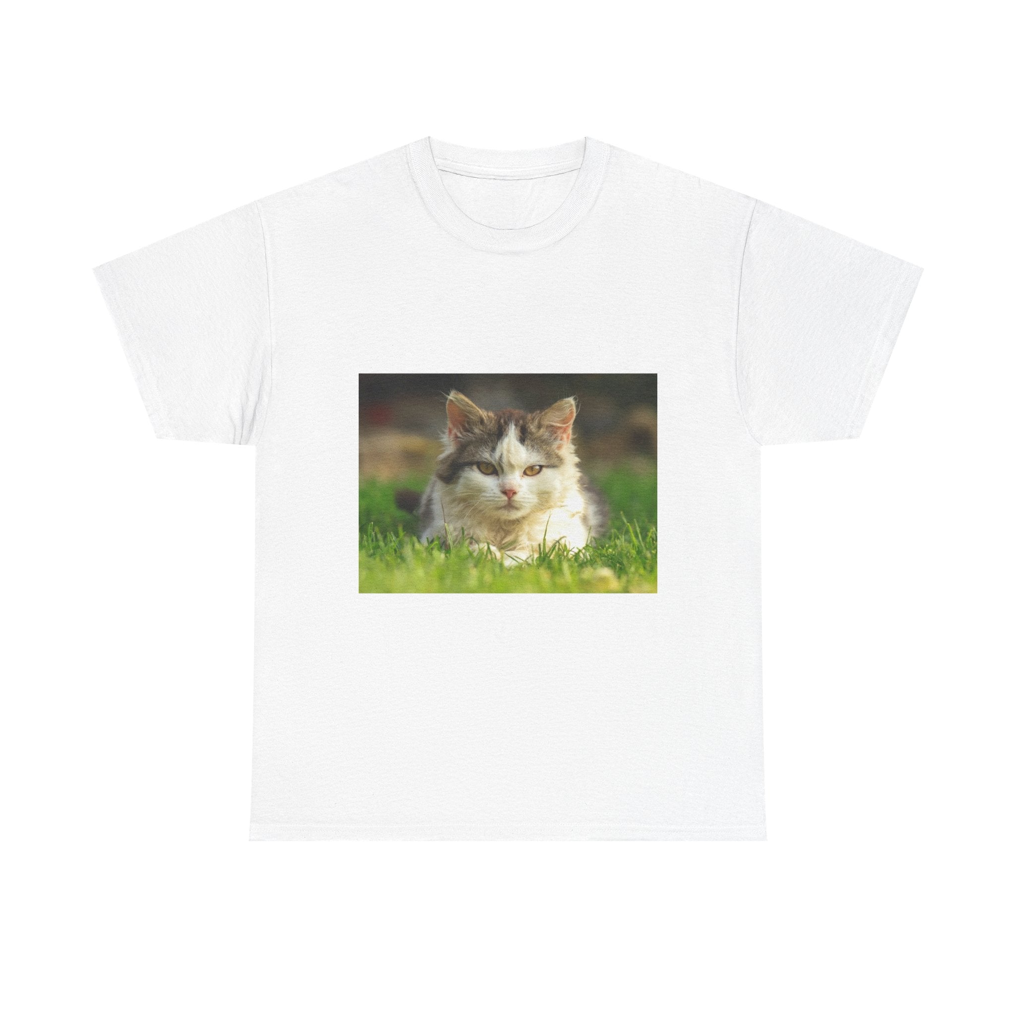 Cat Photo Tee — Relaxed Cat Lying in Grass T-Shirt