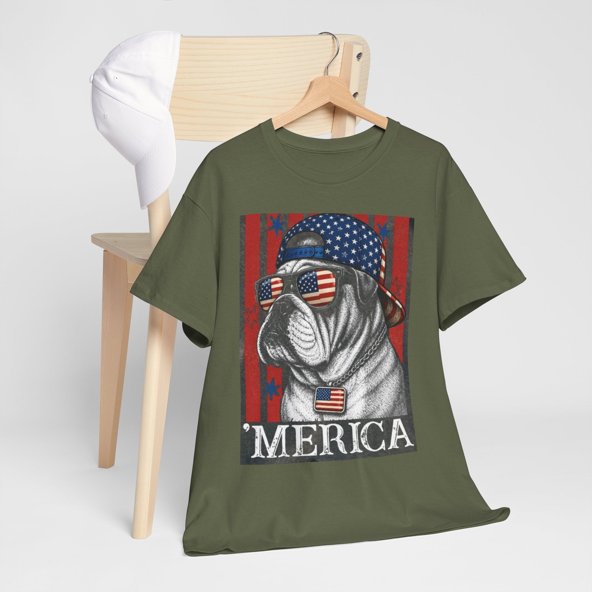 'Merica Bulldog T-Shirt — Patriotic American Flag Tee for Fourth of July