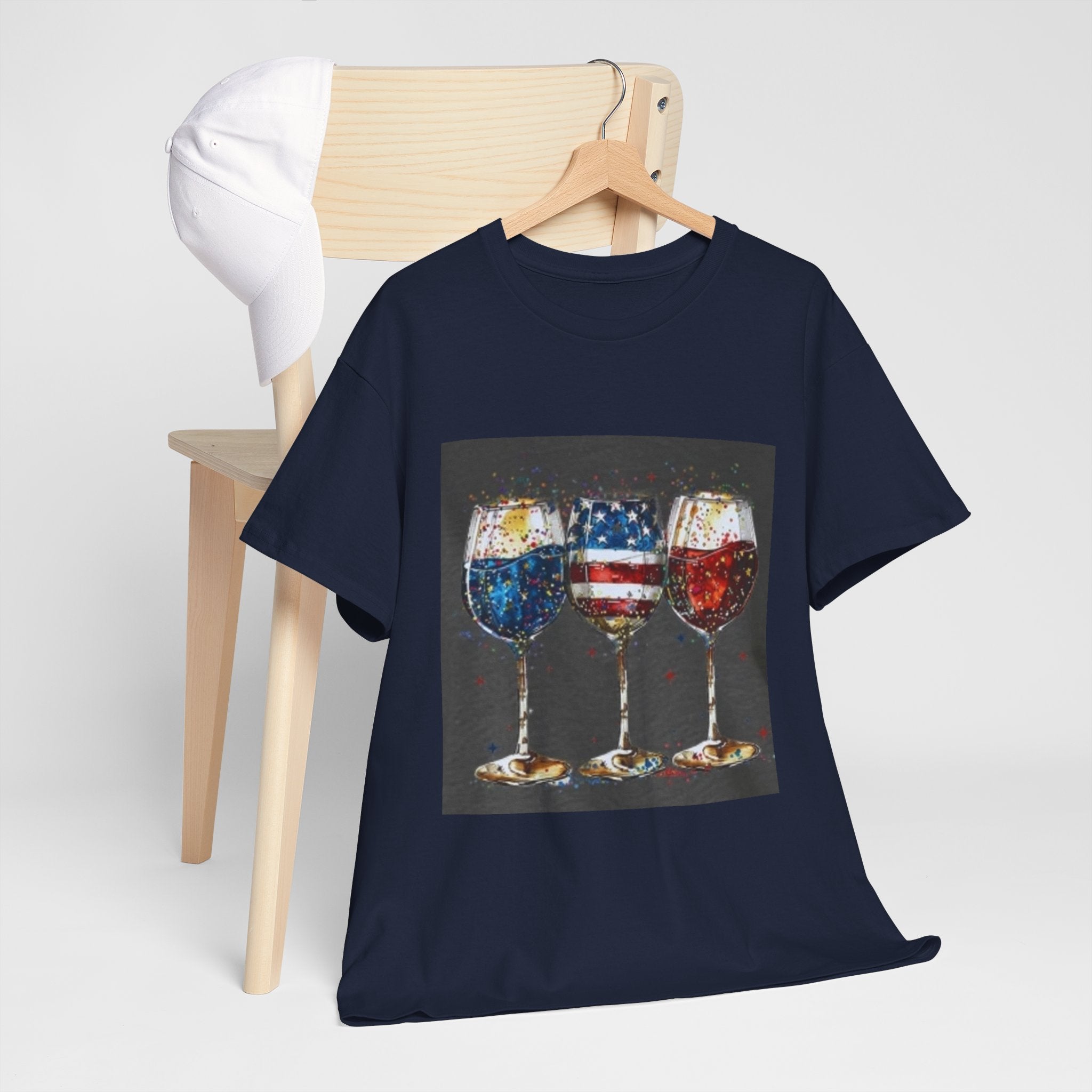 Wine Glasses with American Flag Design Tee