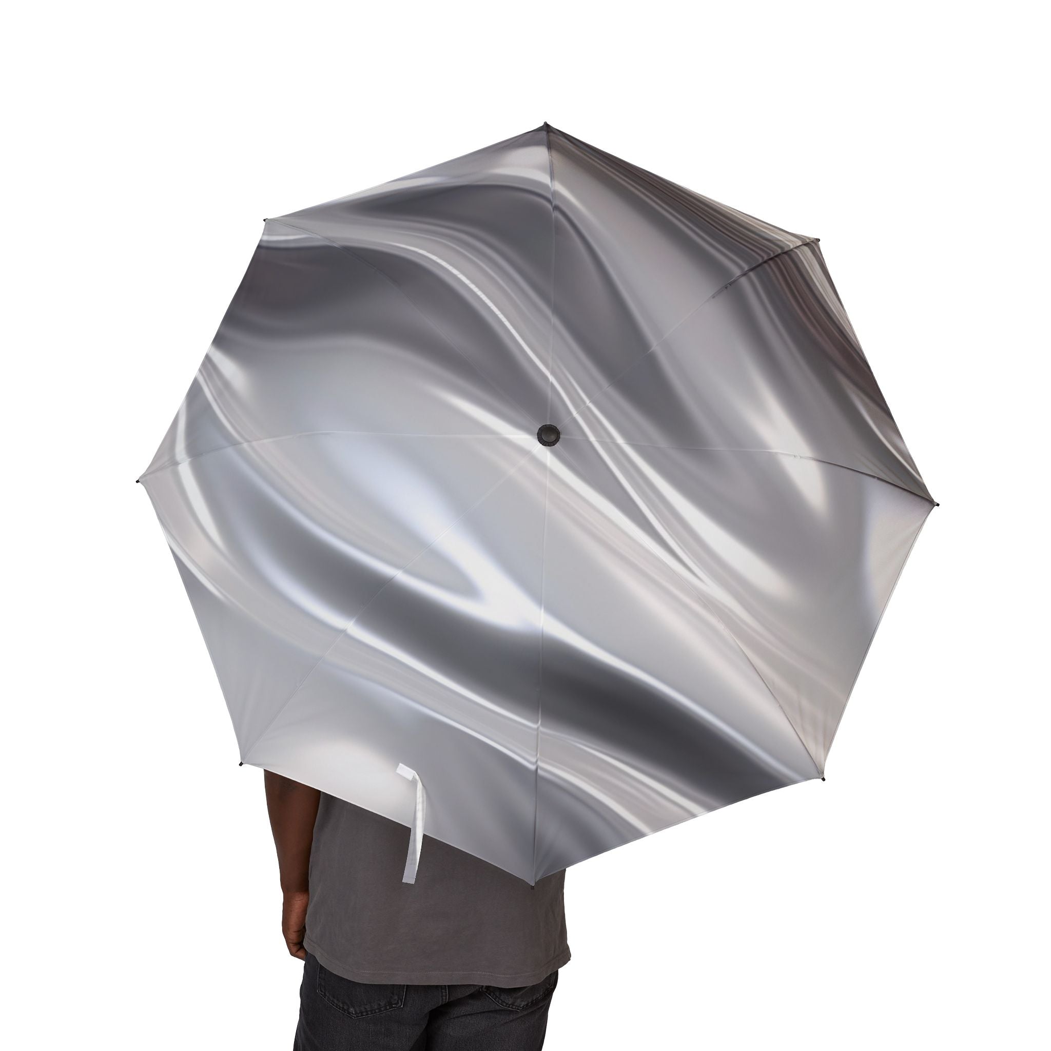 Silver Marble Foldable Umbrella — Compact Semi-Automatic Rain Shield