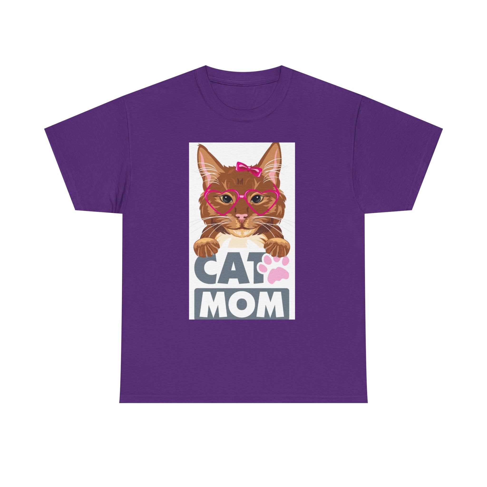 Cat Mom T-Shirt — Cute Cat Face Graphic Tee with "CAT MOM" Paw Print