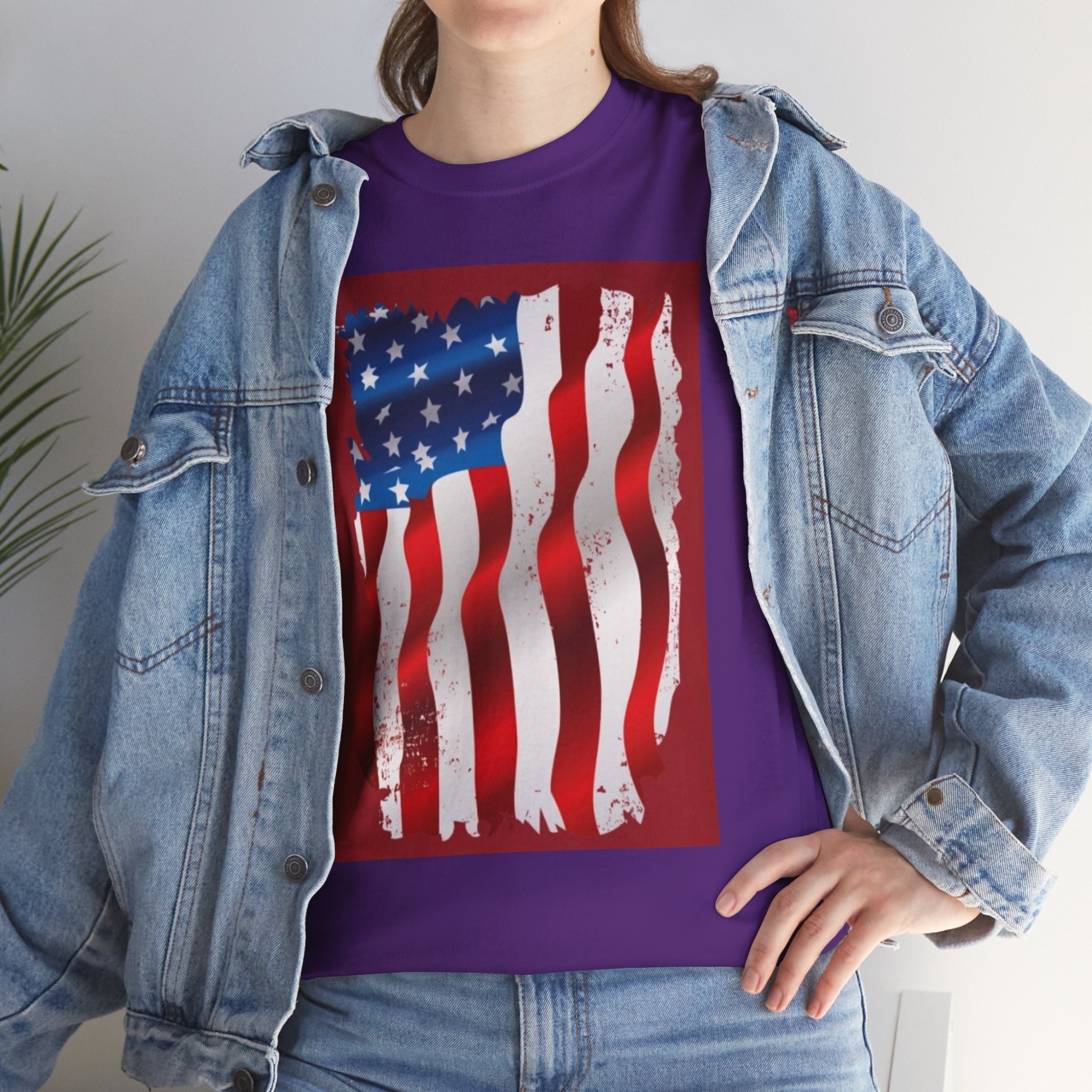 American Flag Graphic Tee — Distressed Wavy Stars & Stripes