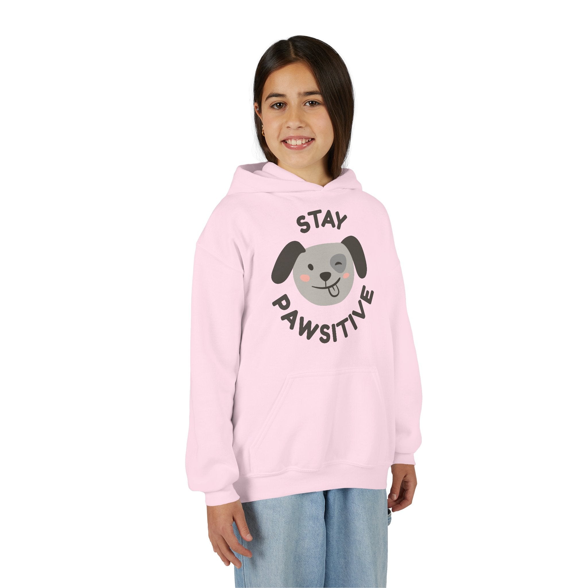 Stay Pawsitive Youth Hoodie – Cute Dog Graphic Kids Sweatshirt