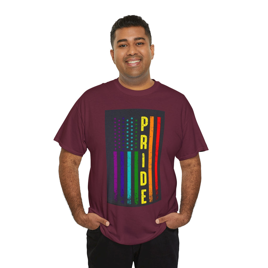 Pride Rainbow Flag Tee — Vertical "PRIDE" Graphic T-Shirt