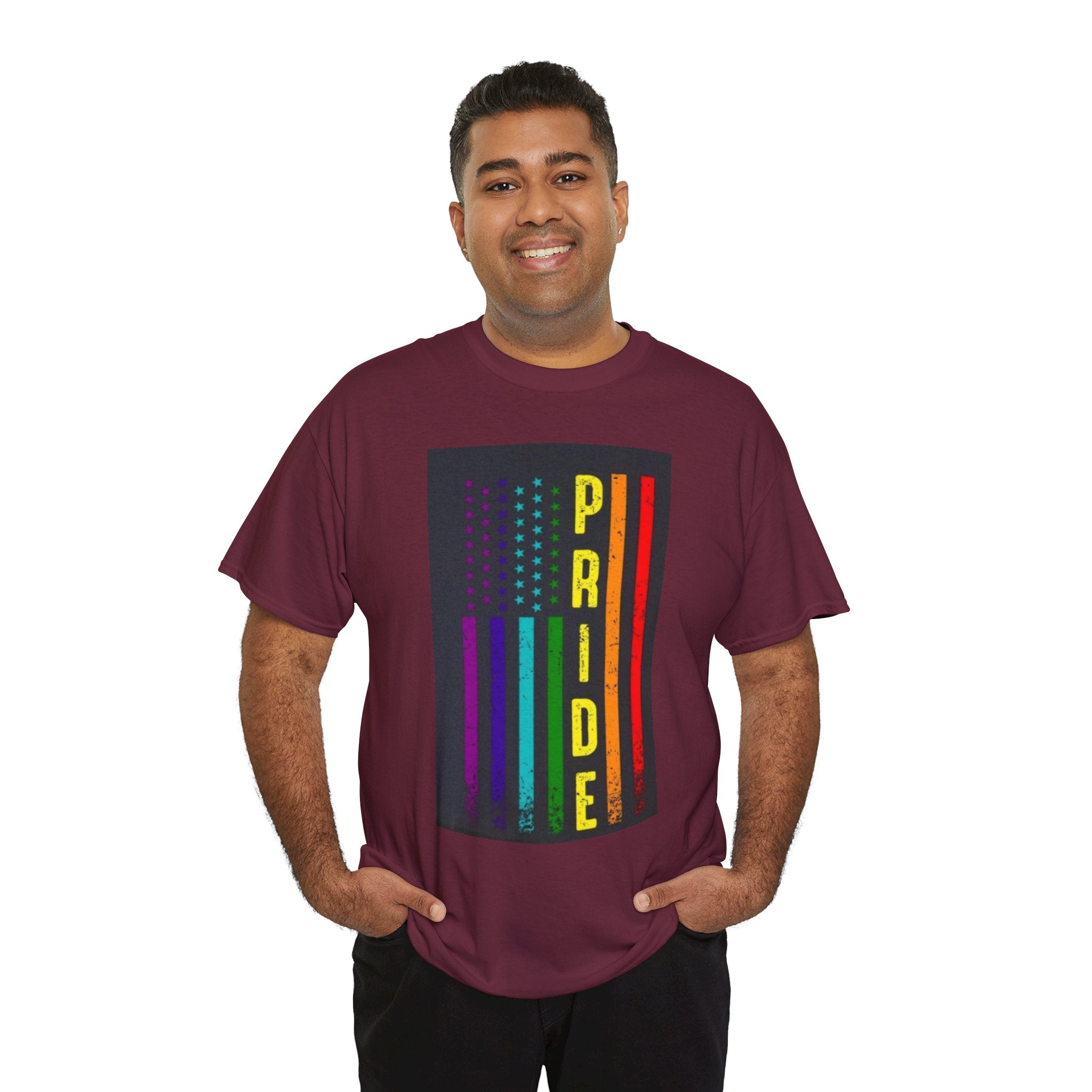 Pride Rainbow Flag Tee — Vertical "PRIDE" Graphic T-Shirt