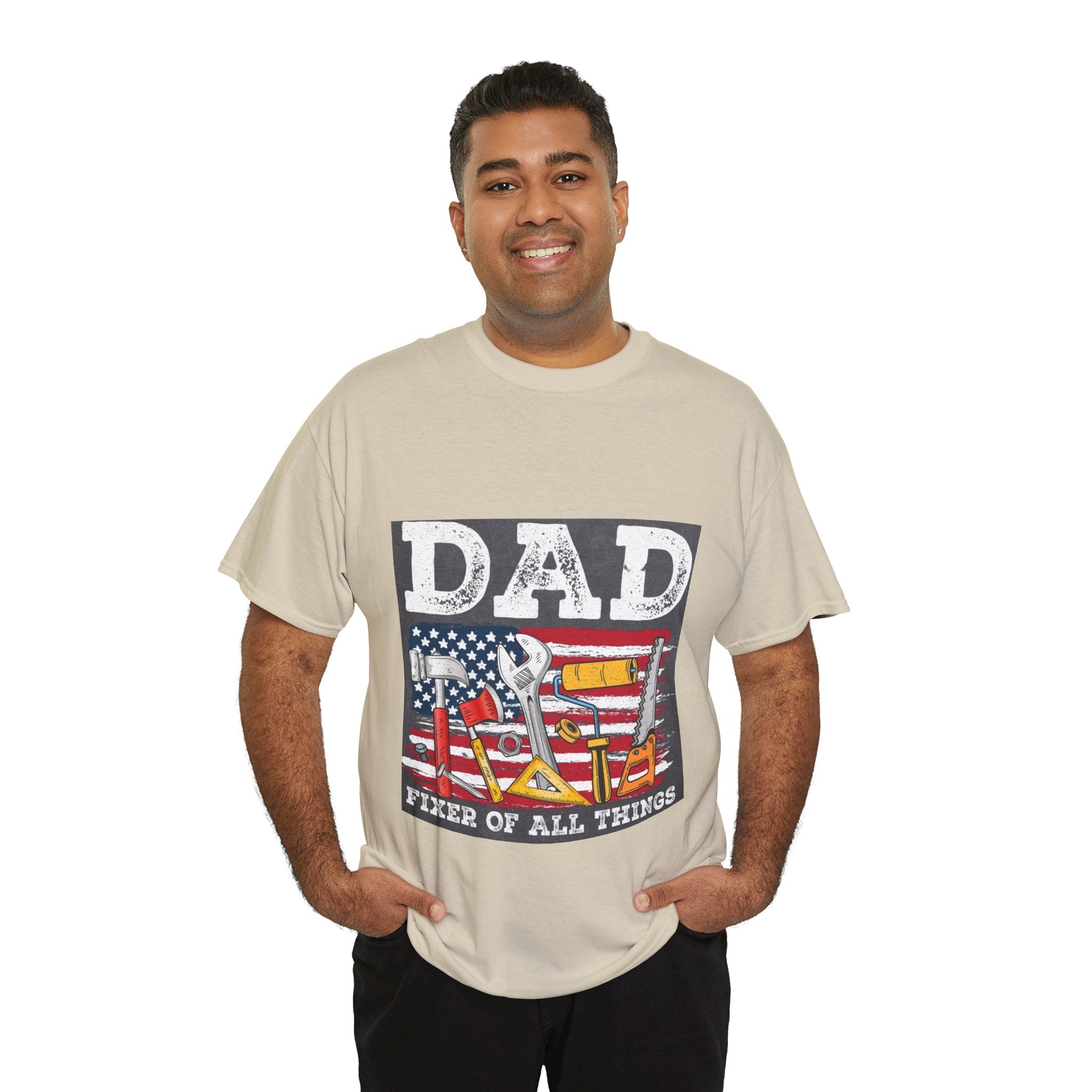Dad Fixer Of All Things T-Shirt — American Flag Tool Graphic Tee for Fathers