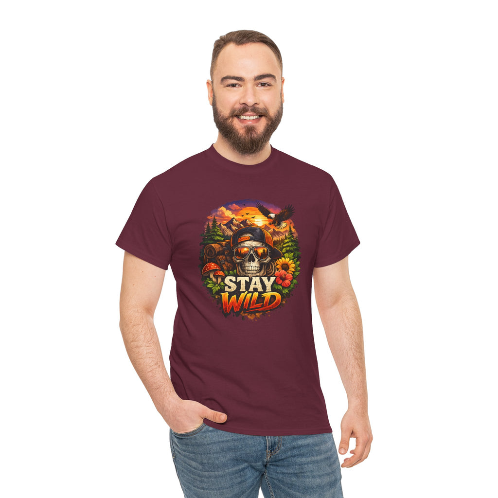 Stay Wild Skull Tee — Vintage Sunset Skull & Sunflower Graphic T-Shirt