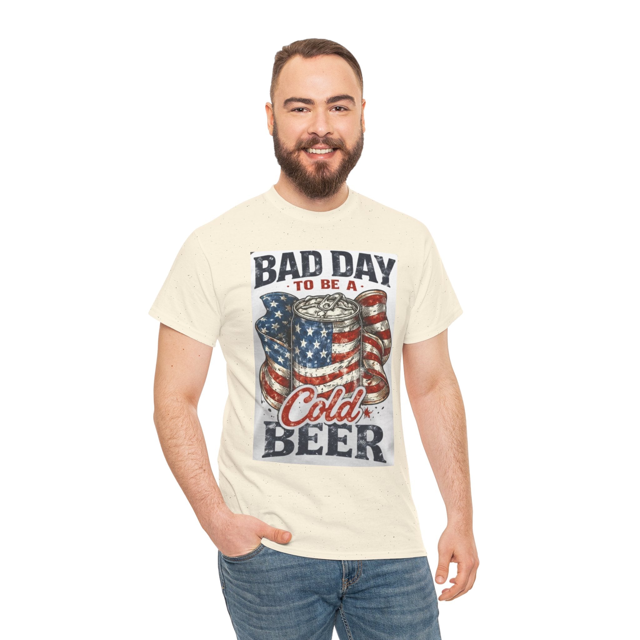 Bad Day to Be a Cold Beer T-Shirt — American Flag Beer Can Graphic Tee