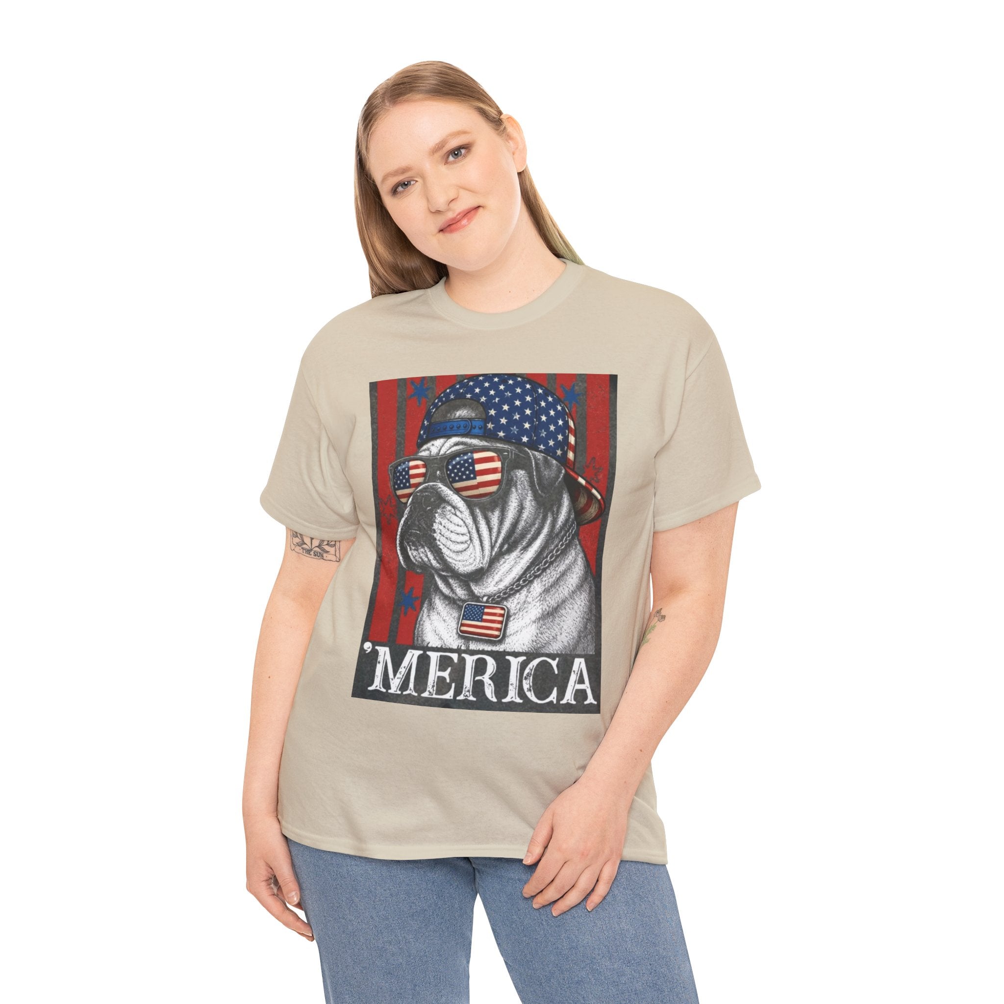 'Merica Bulldog T-Shirt — Patriotic American Flag Tee for Fourth of July