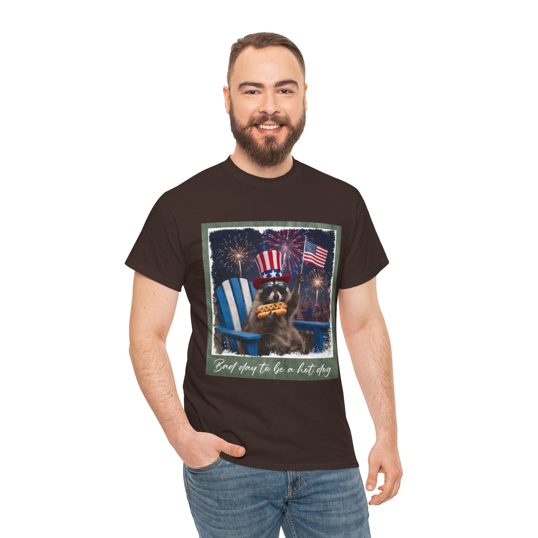 Patriotic Uncle Sam Bear T-Shirt — 'God Spares Us to Be a Hot Dog' 4th of July Tee
