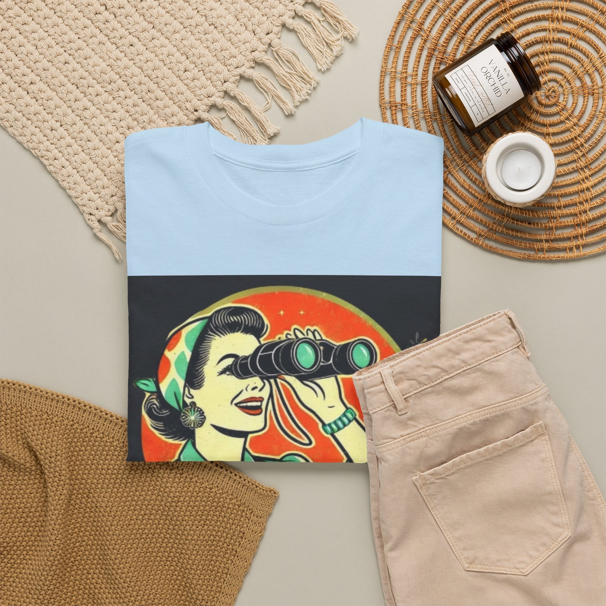 Graphic Tee — "Oh, Look! Nobody Gives a Shit" Retro Binoculars Design