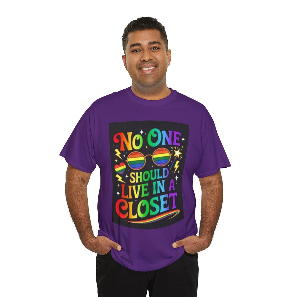 T‑Shirt — "No One Should Live in a Closet" Rainbow Pride Tee