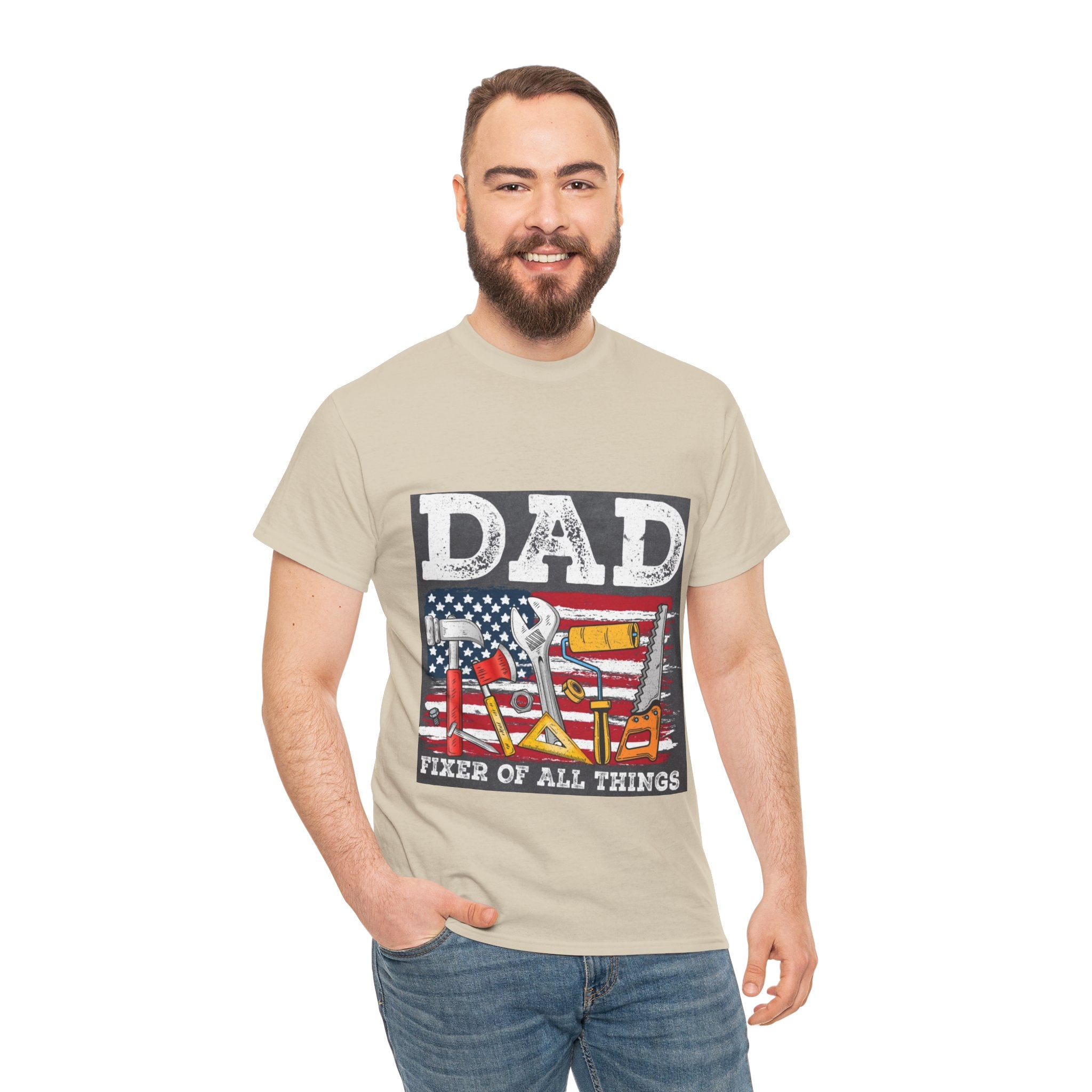 Dad Fixer Of All Things T-Shirt — American Flag Tool Graphic Tee for Fathers