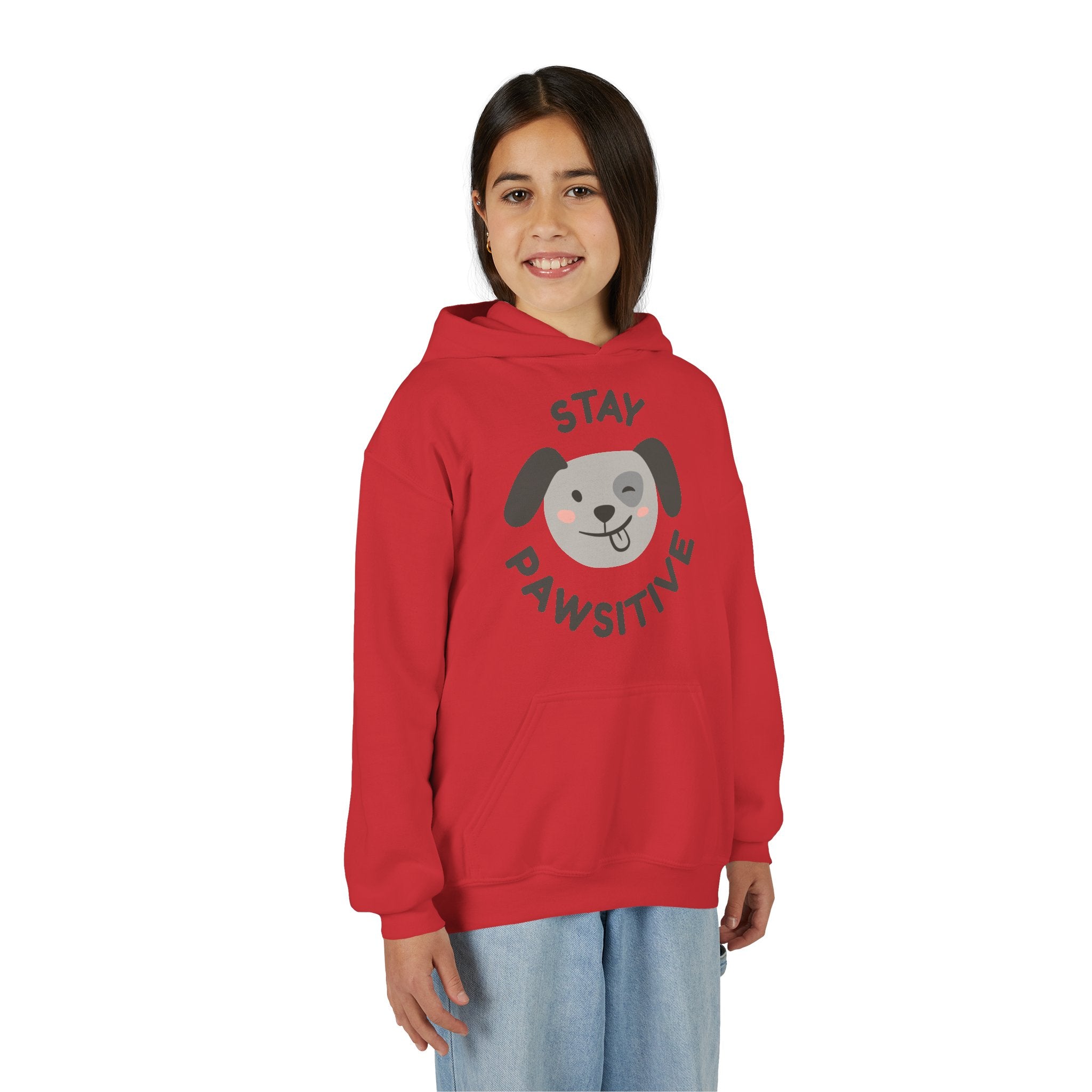 Stay Pawsitive Youth Hoodie – Cute Dog Graphic Kids Sweatshirt