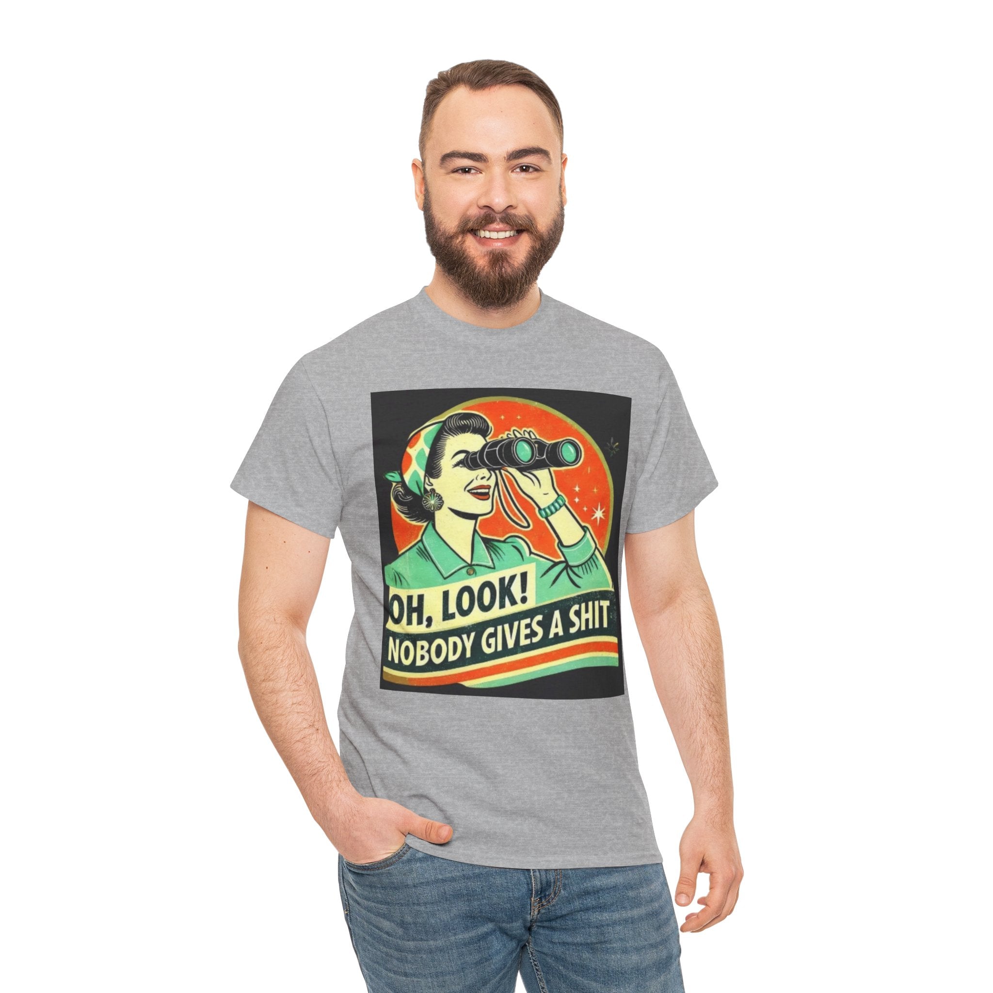 Graphic Tee — "Oh, Look! Nobody Gives a Shit" Retro Binoculars Design