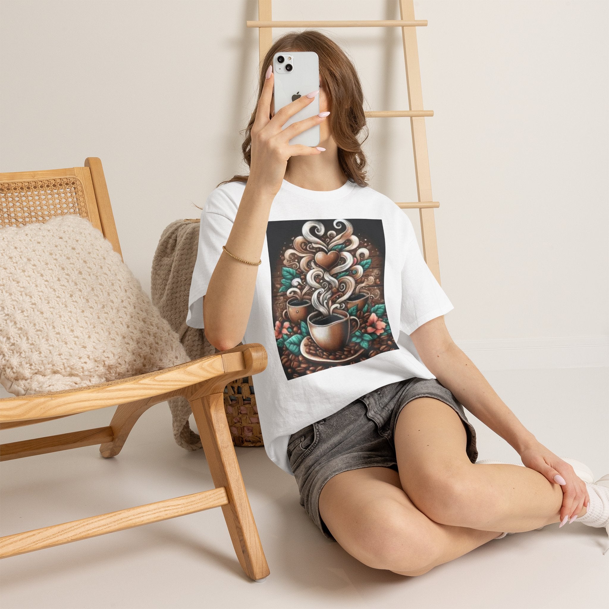 Coffee Cup T-Shirt — Whimsical Steaming Heart Coffee Design